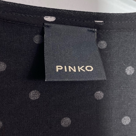 PINKO Georgette Polka Dot Wrap Long Maxi Dress Ruffled Lace Panel Black & White - Picture 8 of 16